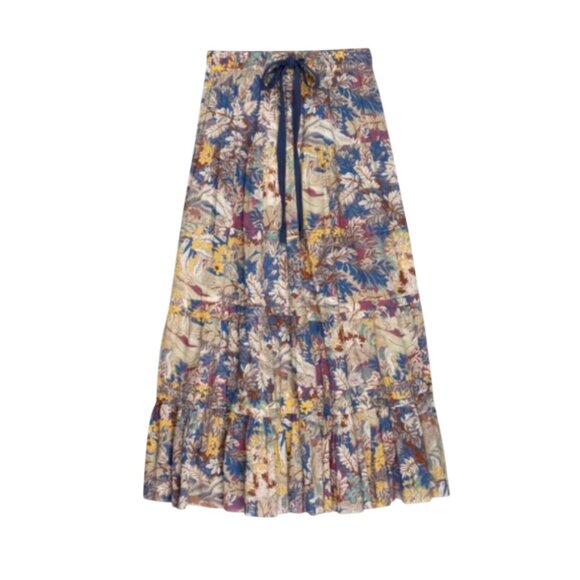 THE GREAT. Dresses & Skirts - The Great Pastoral Tiered Maxi Skirt Womens 2 Small Blue Yellow Canopy Leaf